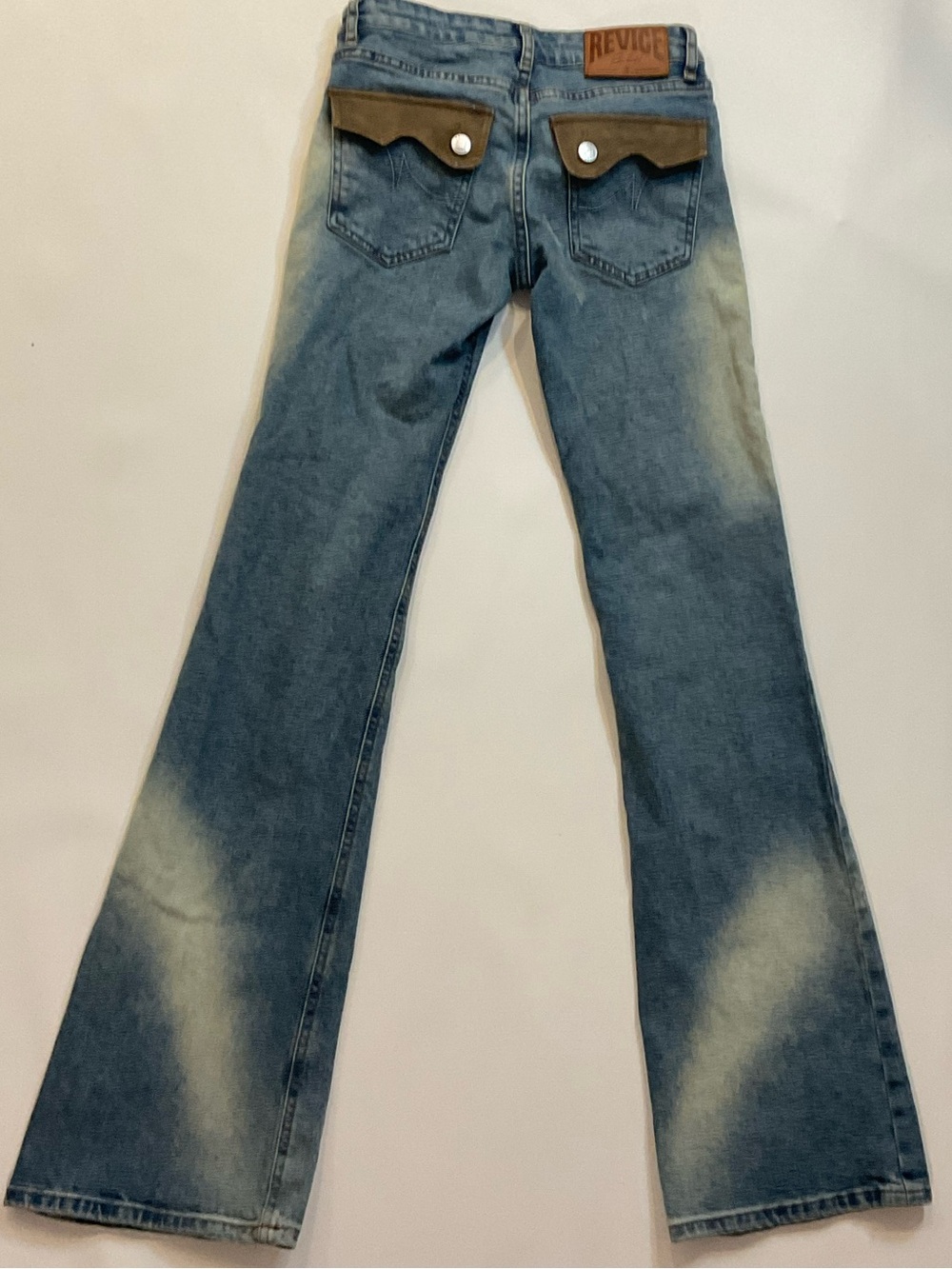 REVÍCE Los Angeles Jeans Size 24 Y2K Low Rise Flare Bell Bottom Suede Pockets
